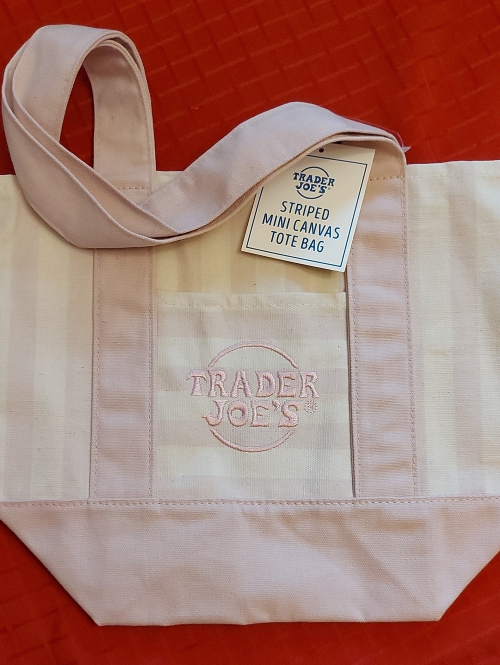 NWT Mini Trader Joe's Small Pink Striped Tote Bag